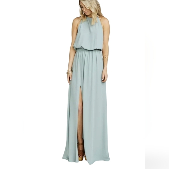 Show Me Your MuMu Heather Halter Maxi Dress Size Small Womens Silver Sage Crisp - Picture 3 of 10